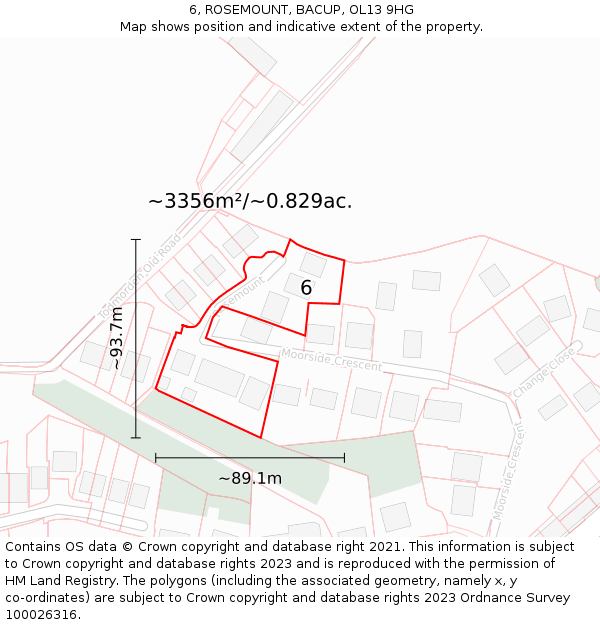 6, ROSEMOUNT, BACUP, OL13 9HG: Plot and title map