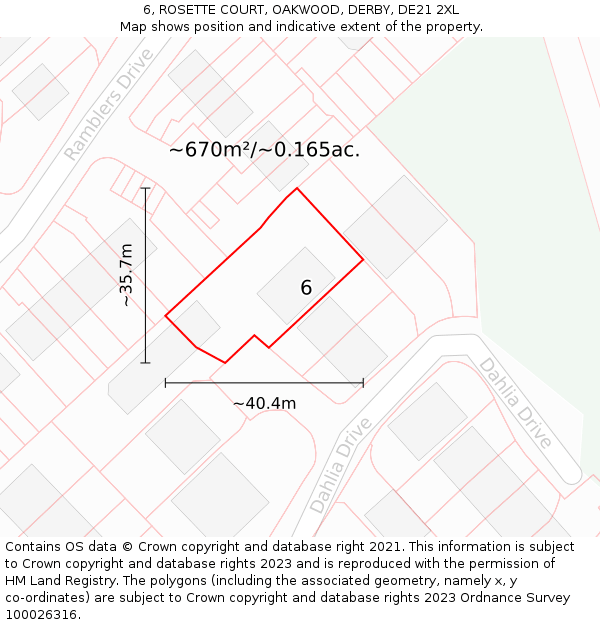 6, ROSETTE COURT, OAKWOOD, DERBY, DE21 2XL: Plot and title map