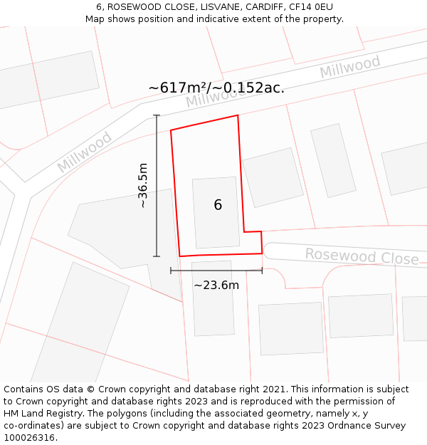 6, ROSEWOOD CLOSE, LISVANE, CARDIFF, CF14 0EU: Plot and title map