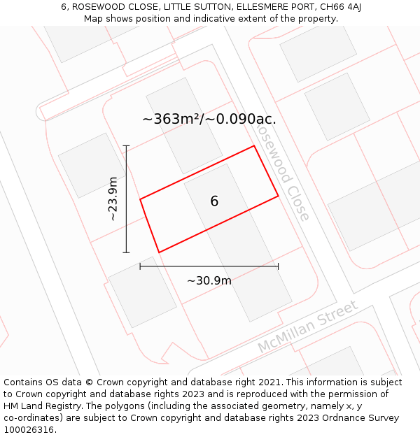 6, ROSEWOOD CLOSE, LITTLE SUTTON, ELLESMERE PORT, CH66 4AJ: Plot and title map