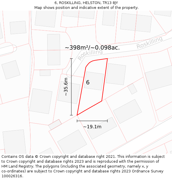 6, ROSKILLING, HELSTON, TR13 8JY: Plot and title map