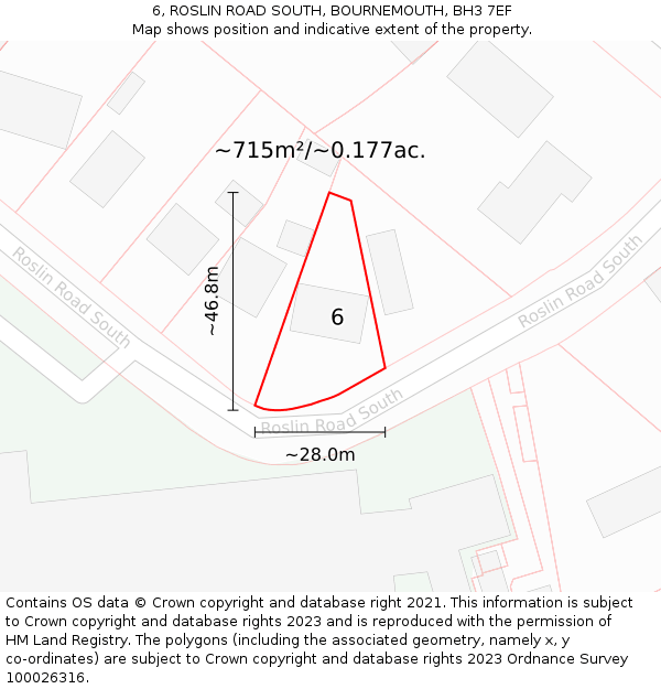 6, ROSLIN ROAD SOUTH, BOURNEMOUTH, BH3 7EF: Plot and title map