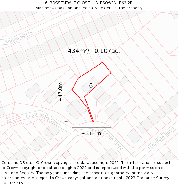 6, ROSSENDALE CLOSE, HALESOWEN, B63 2BJ: Plot and title map