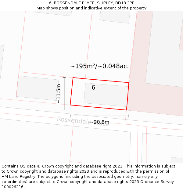 6, ROSSENDALE PLACE, SHIPLEY, BD18 3PP: Plot and title map