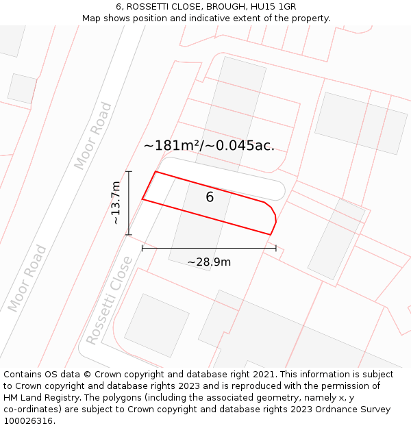 6, ROSSETTI CLOSE, BROUGH, HU15 1GR: Plot and title map