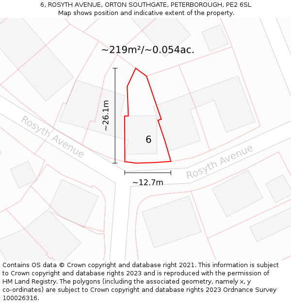 6, ROSYTH AVENUE, ORTON SOUTHGATE, PETERBOROUGH, PE2 6SL: Plot and title map