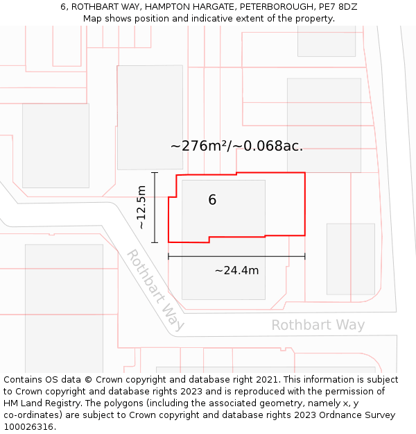 6, ROTHBART WAY, HAMPTON HARGATE, PETERBOROUGH, PE7 8DZ: Plot and title map