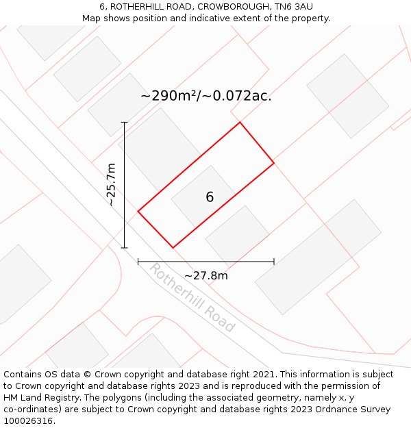 6, ROTHERHILL ROAD, CROWBOROUGH, TN6 3AU: Plot and title map