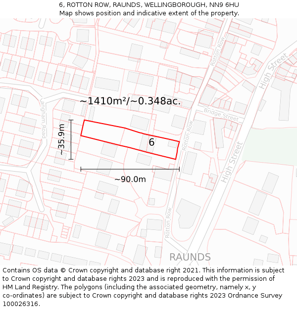 6, ROTTON ROW, RAUNDS, WELLINGBOROUGH, NN9 6HU: Plot and title map