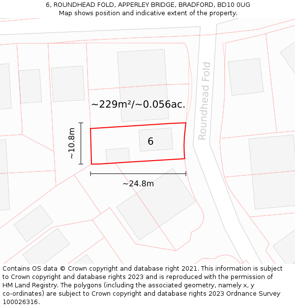 6, ROUNDHEAD FOLD, APPERLEY BRIDGE, BRADFORD, BD10 0UG: Plot and title map