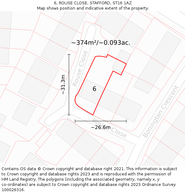 6, ROUSE CLOSE, STAFFORD, ST16 1AZ: Plot and title map