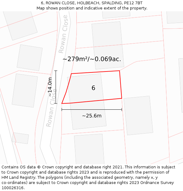 6, ROWAN CLOSE, HOLBEACH, SPALDING, PE12 7BT: Plot and title map