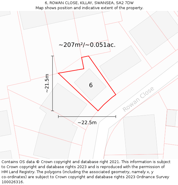 6, ROWAN CLOSE, KILLAY, SWANSEA, SA2 7DW: Plot and title map