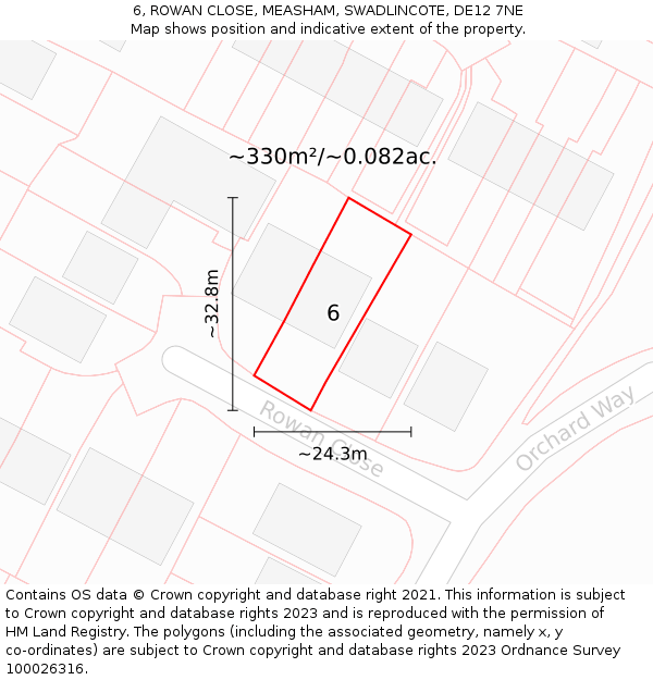 6, ROWAN CLOSE, MEASHAM, SWADLINCOTE, DE12 7NE: Plot and title map