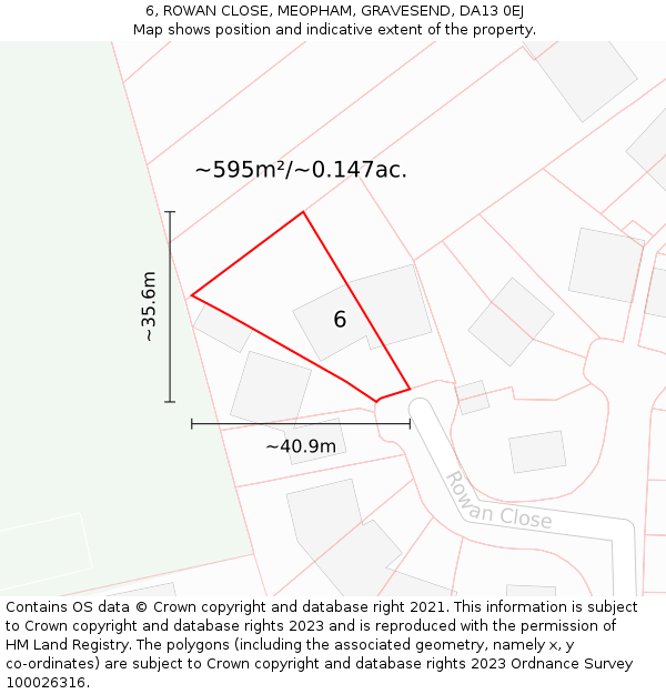 6, ROWAN CLOSE, MEOPHAM, GRAVESEND, DA13 0EJ: Plot and title map