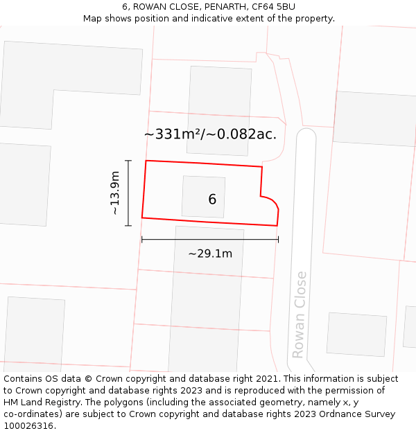 6, ROWAN CLOSE, PENARTH, CF64 5BU: Plot and title map