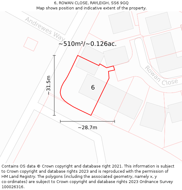 6, ROWAN CLOSE, RAYLEIGH, SS6 9GQ: Plot and title map