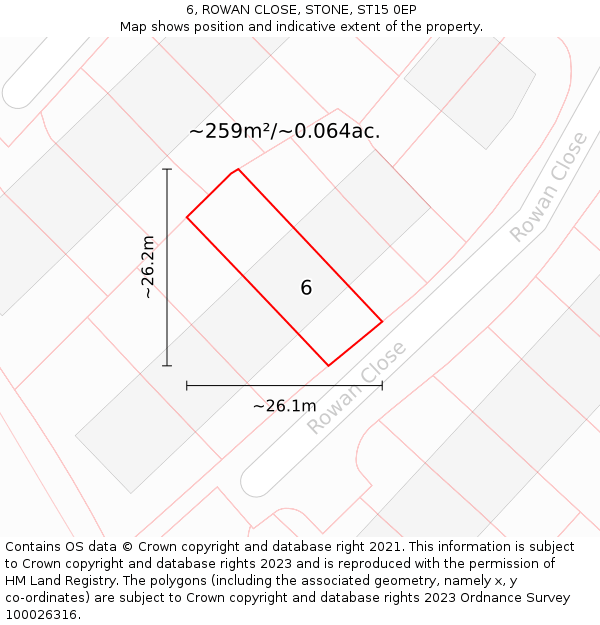 6, ROWAN CLOSE, STONE, ST15 0EP: Plot and title map