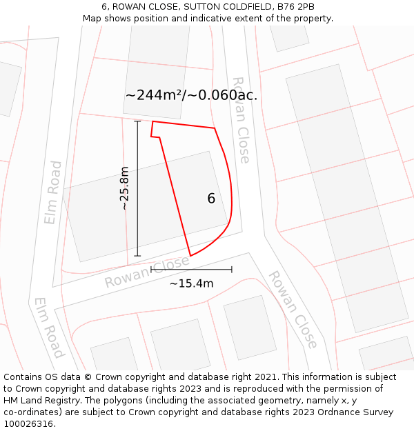 6, ROWAN CLOSE, SUTTON COLDFIELD, B76 2PB: Plot and title map