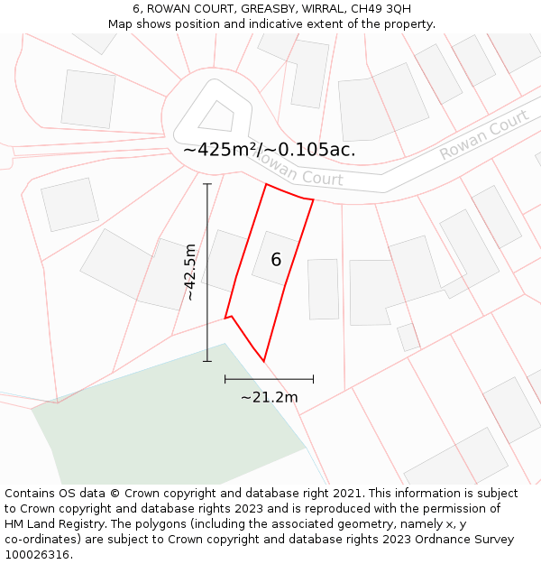 6, ROWAN COURT, GREASBY, WIRRAL, CH49 3QH: Plot and title map