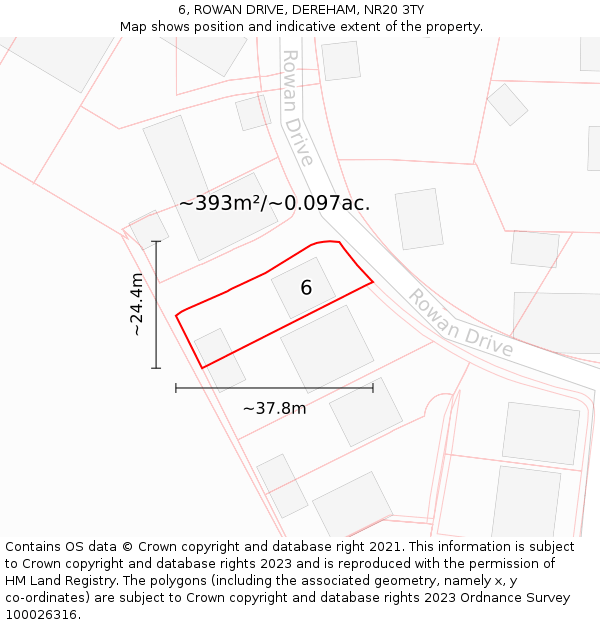 6, ROWAN DRIVE, DEREHAM, NR20 3TY: Plot and title map