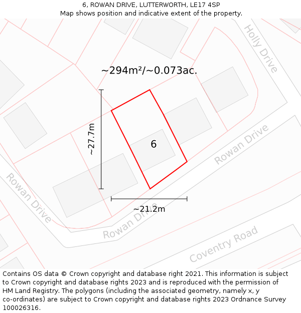 6, ROWAN DRIVE, LUTTERWORTH, LE17 4SP: Plot and title map