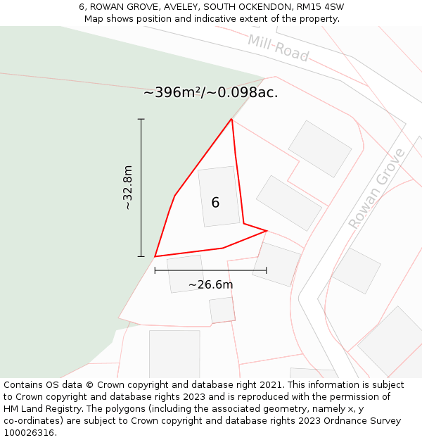 6, ROWAN GROVE, AVELEY, SOUTH OCKENDON, RM15 4SW: Plot and title map