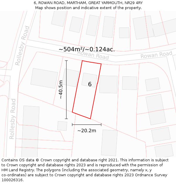 6, ROWAN ROAD, MARTHAM, GREAT YARMOUTH, NR29 4RY: Plot and title map