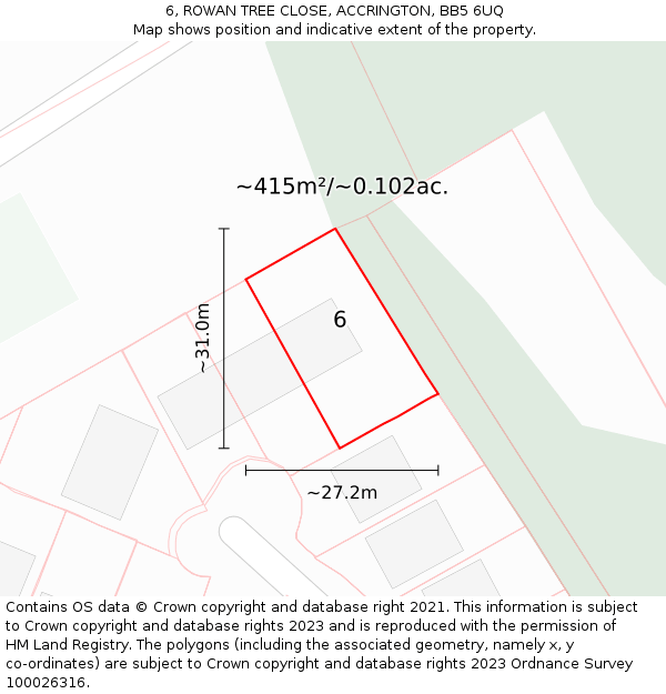 6, ROWAN TREE CLOSE, ACCRINGTON, BB5 6UQ: Plot and title map