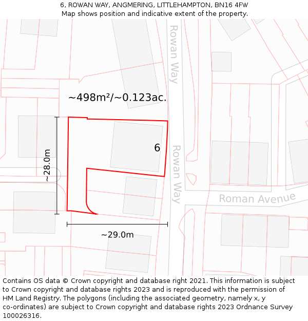6, ROWAN WAY, ANGMERING, LITTLEHAMPTON, BN16 4FW: Plot and title map