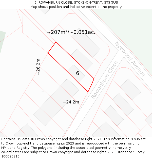 6, ROWANBURN CLOSE, STOKE-ON-TRENT, ST3 5US: Plot and title map