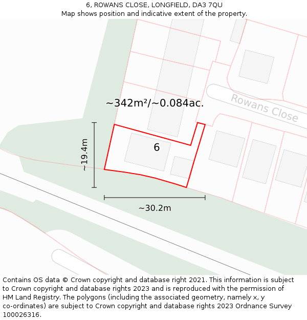 6, ROWANS CLOSE, LONGFIELD, DA3 7QU: Plot and title map