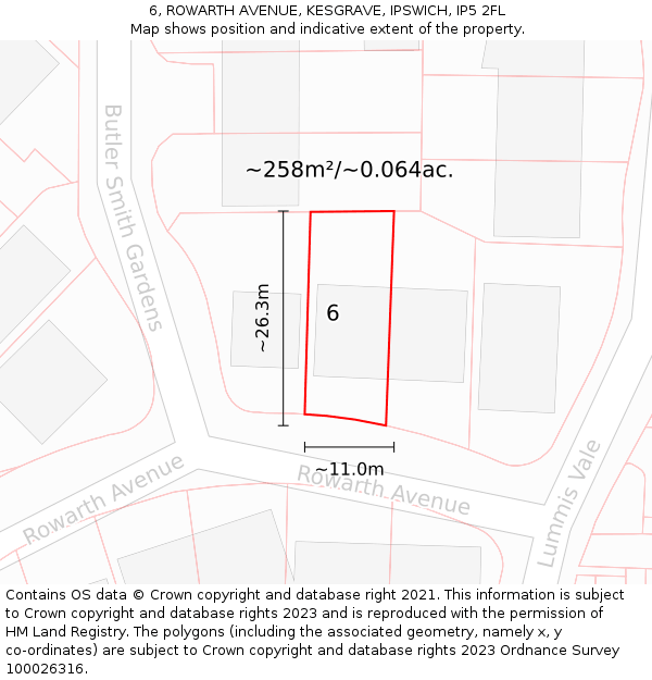 6, ROWARTH AVENUE, KESGRAVE, IPSWICH, IP5 2FL: Plot and title map
