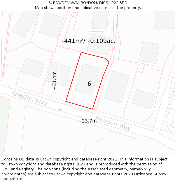 6, ROWDEN WAY, ROYDON, DISS, IP22 5BD: Plot and title map