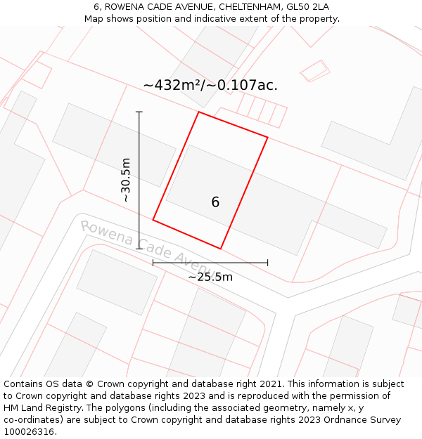 6, ROWENA CADE AVENUE, CHELTENHAM, GL50 2LA: Plot and title map