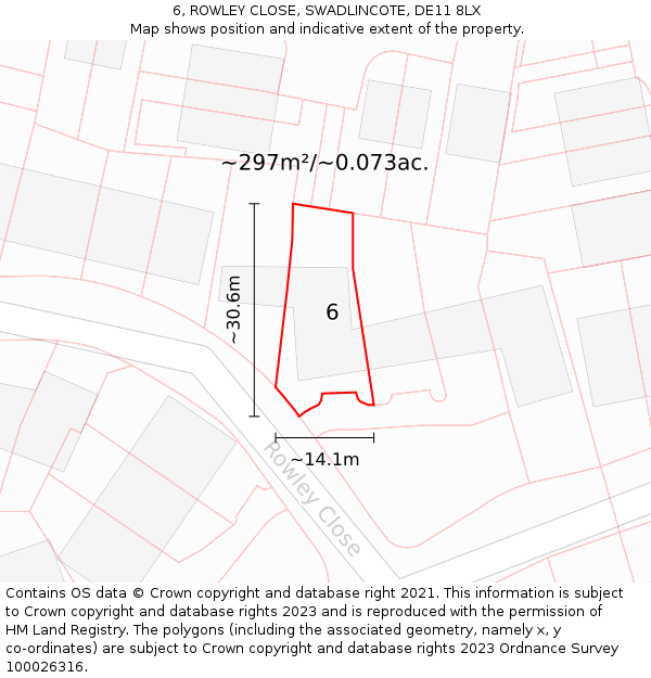 6, ROWLEY CLOSE, SWADLINCOTE, DE11 8LX: Plot and title map