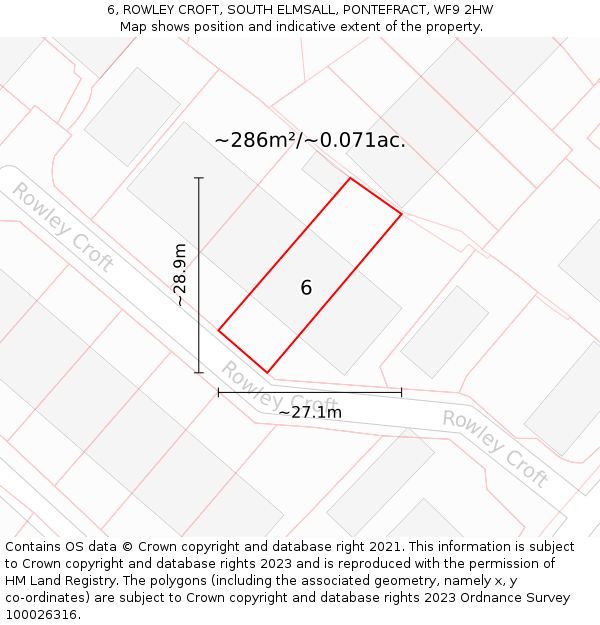 6, ROWLEY CROFT, SOUTH ELMSALL, PONTEFRACT, WF9 2HW: Plot and title map
