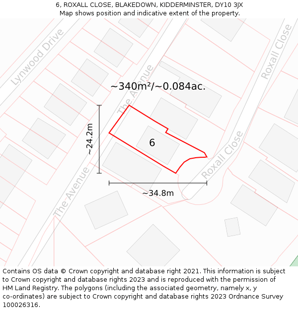 6, ROXALL CLOSE, BLAKEDOWN, KIDDERMINSTER, DY10 3JX: Plot and title map