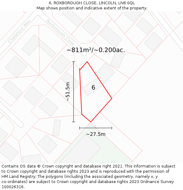 6, ROXBOROUGH CLOSE, LINCOLN, LN6 0QL: Plot and title map