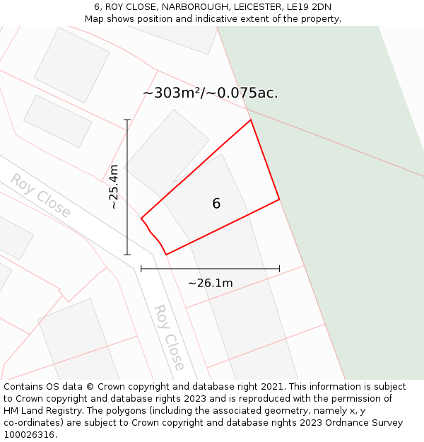 6, ROY CLOSE, NARBOROUGH, LEICESTER, LE19 2DN: Plot and title map