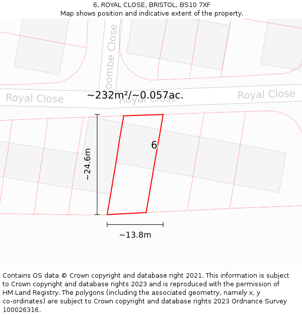 6, ROYAL CLOSE, BRISTOL, BS10 7XF: Plot and title map