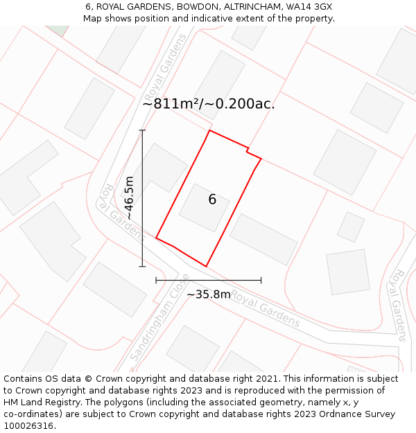 6, ROYAL GARDENS, BOWDON, ALTRINCHAM, WA14 3GX: Plot and title map