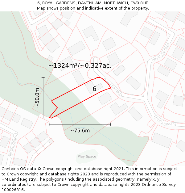 6, ROYAL GARDENS, DAVENHAM, NORTHWICH, CW9 8HB: Plot and title map