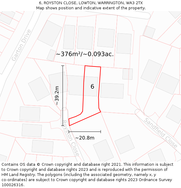 6, ROYSTON CLOSE, LOWTON, WARRINGTON, WA3 2TX: Plot and title map
