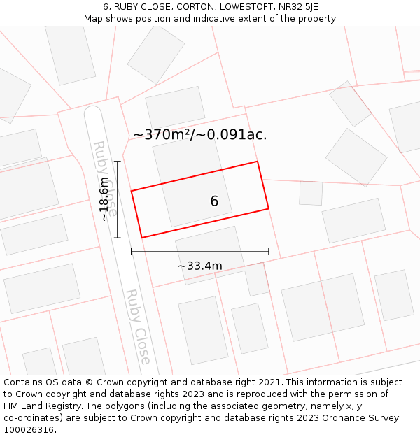 6, RUBY CLOSE, CORTON, LOWESTOFT, NR32 5JE: Plot and title map