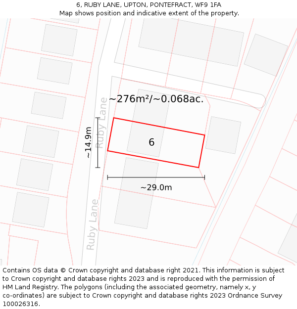 6, RUBY LANE, UPTON, PONTEFRACT, WF9 1FA: Plot and title map