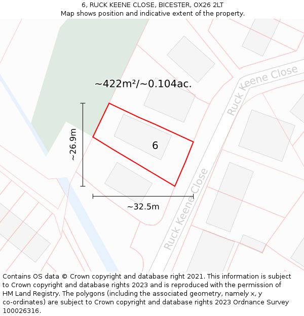 6, RUCK KEENE CLOSE, BICESTER, OX26 2LT: Plot and title map