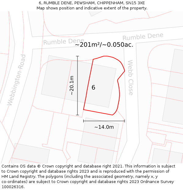 6, RUMBLE DENE, PEWSHAM, CHIPPENHAM, SN15 3XE: Plot and title map