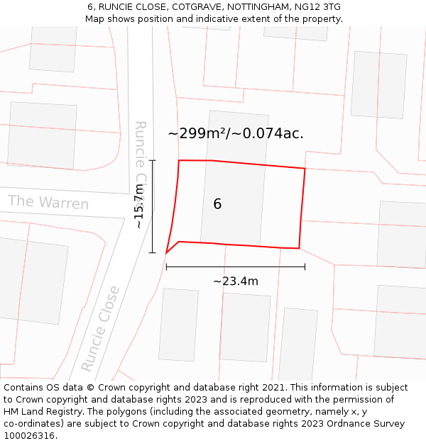 6, RUNCIE CLOSE, COTGRAVE, NOTTINGHAM, NG12 3TG: Plot and title map