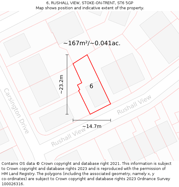 6, RUSHALL VIEW, STOKE-ON-TRENT, ST6 5GP: Plot and title map